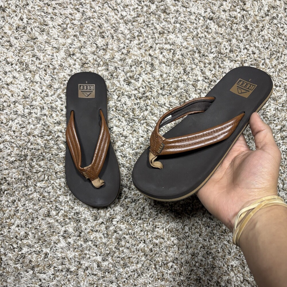 REEF KIDS AHI flip flop sandals big kid EU 34/ US 3 brown faux leather upper